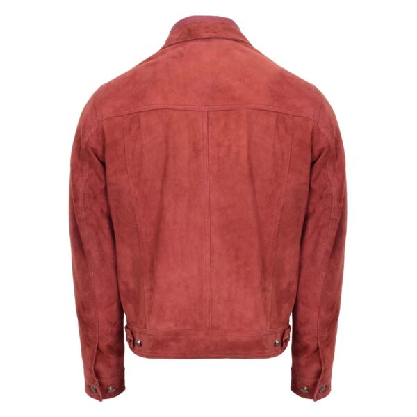 WeeBroz Men's Burgundy Leather Biker Jacket Suede Trucker Harrington Style - Image 2