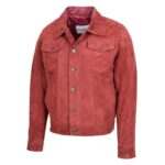 WeeBroz Men's Burgundy Leather Biker Jacket Suede Trucker Harrington Style - Image 4