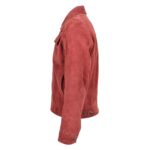 WeeBroz Men's Burgundy Leather Biker Jacket Suede Trucker Harrington Style - Image 5