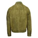 WeeBroz Men's Green Leather Biker Jacket Suede Trucker Style - Image 2