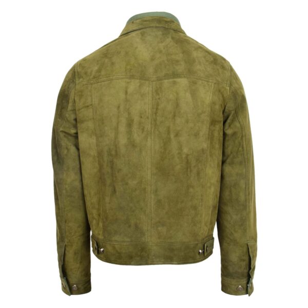 WeeBroz Men's Green Leather Biker Jacket Suede Trucker Style - Image 2
