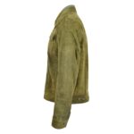 WeeBroz Men's Green Leather Biker Jacket Suede Trucker Style - Image 5