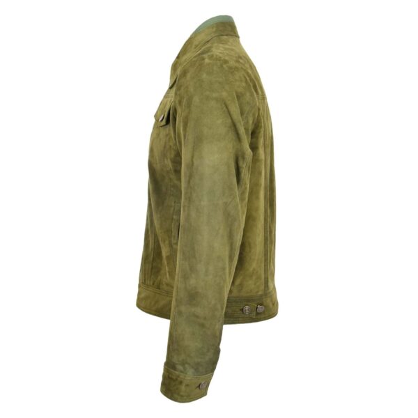 WeeBroz Men's Green Leather Biker Jacket Suede Trucker Style - Image 5