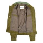 WeeBroz Men's Green Leather Biker Jacket Suede Trucker Style - Image 6