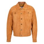 WeeBroz Men's Tan Leather Biker Jacket Suede Trucker Style - Image 3