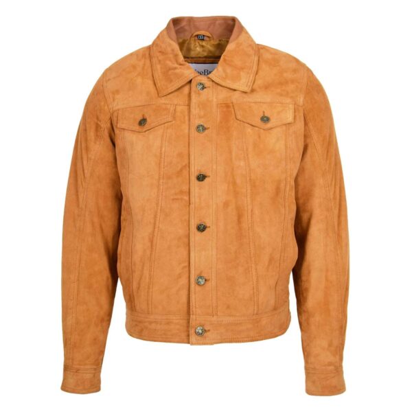 WeeBroz Men's Tan Leather Biker Jacket Suede Trucker Style - Image 3