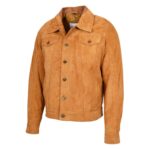 WeeBroz Men's Tan Leather Biker Jacket Suede Trucker Style - Image 4