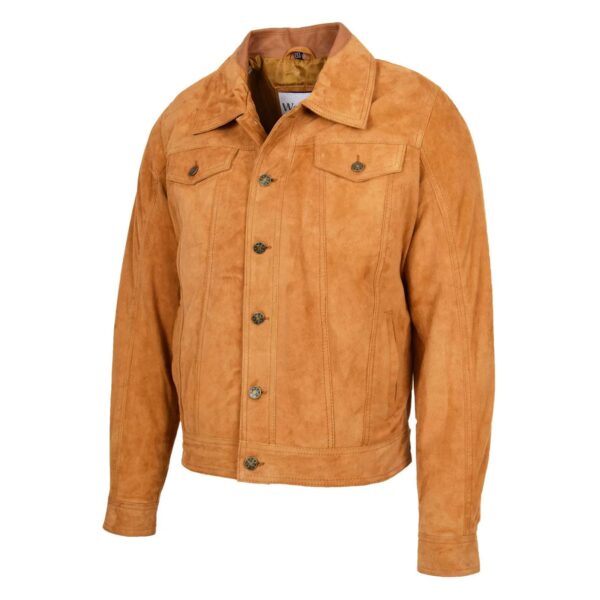 WeeBroz Men's Tan Leather Biker Jacket Suede Trucker Style - Image 4