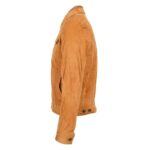 WeeBroz Men's Tan Leather Biker Jacket Suede Trucker Style - Image 5