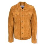WeeBroz Men's Tan Leather Biker Jacket Suede Trucker Style
