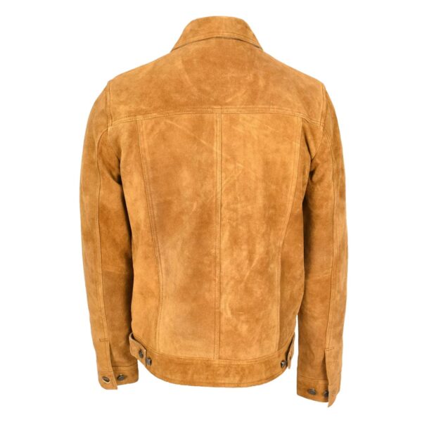 WeeBroz Men's Tan Leather Biker Jacket Suede Trucker Style - Image 2