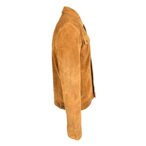 WeeBroz Men's Tan Leather Biker Jacket Suede Trucker Style - Image 3