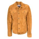 WeeBroz Men's Tan Leather Biker Jacket Suede Trucker Style - Image 4