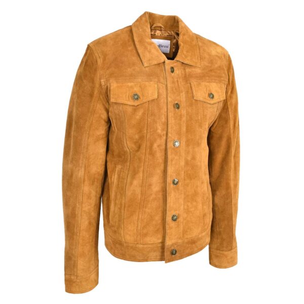 WeeBroz Men's Tan Leather Biker Jacket Suede Trucker Style - Image 5