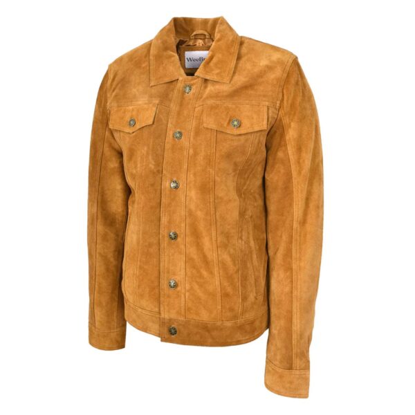 WeeBroz Men's Tan Leather Biker Jacket Suede Trucker Style - Image 6