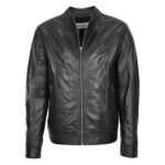 WeeBroz Men's Black Soft Leather Biker Jacket Casual Plain Zip Style