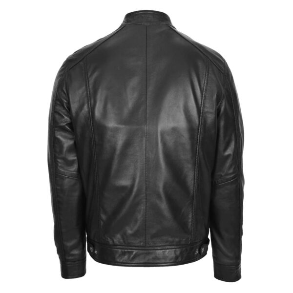 WeeBroz Men's Black Soft Leather Biker Jacket Casual Plain Zip Style - Image 2