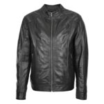 WeeBroz Men's Black Soft Leather Biker Jacket Casual Plain Zip Style - Image 3