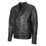 WeeBroz Men's Black Soft Leather Biker Jacket Casual Plain Zip Style - Image 4