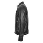 WeeBroz Men's Black Soft Leather Biker Jacket Casual Plain Zip Style - Image 5