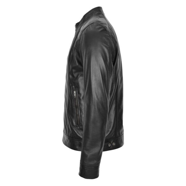 WeeBroz Men's Black Soft Leather Biker Jacket Casual Plain Zip Style - Image 5