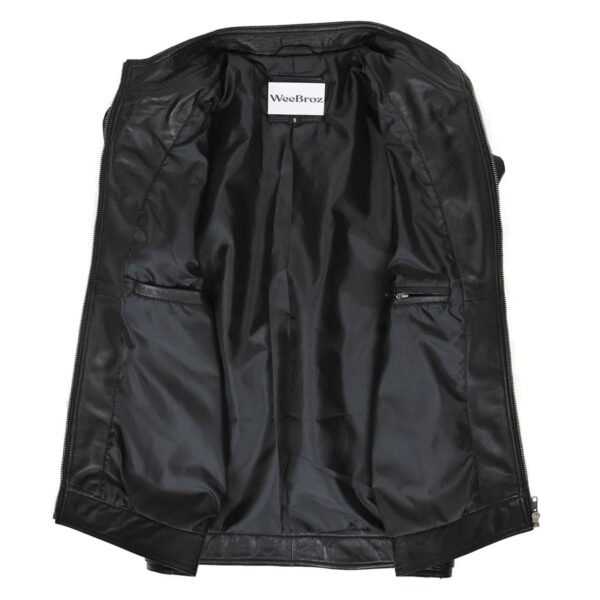 WeeBroz Men's Black Soft Leather Biker Jacket Casual Plain Zip Style - Image 6