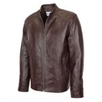 WeeBroz Men's Brown Soft Leather Biker Jacket Casual Plain Zip Style - Image 4