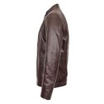 WeeBroz Men's Brown Soft Leather Biker Jacket Casual Plain Zip Style - Image 5
