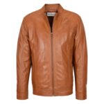 WeeBroz Men's Tan Soft Leather Biker Jacket Casual Plain Rider Style