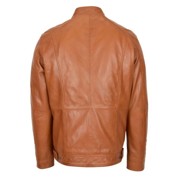 WeeBroz Men's Tan Soft Leather Biker Jacket Casual Plain Rider Style - Image 2