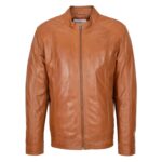 WeeBroz Men's Tan Soft Leather Biker Jacket Casual Plain Rider Style - Image 3