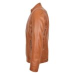 WeeBroz Men's Tan Soft Leather Biker Jacket Casual Plain Rider Style - Image 5
