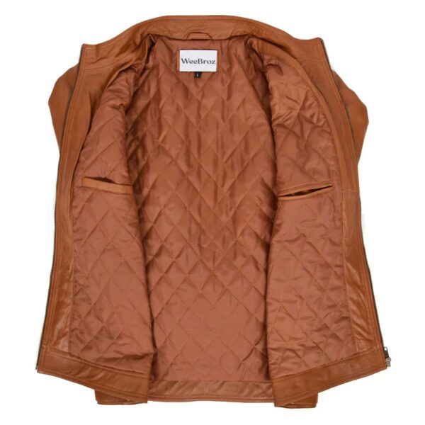 WeeBroz Men's Tan Soft Leather Biker Jacket Casual Plain Rider Style - Image 6