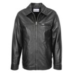 WeeBroz Men's Black Soft Leather Biker Jacket Plain Zip Box Casual Style