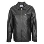 WeeBroz Men's Black Soft Leather Biker Jacket Plain Zip Box Casual Style - Image 3