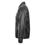 WeeBroz Men's Black Soft Leather Biker Jacket Plain Zip Box Casual Style - Image 5