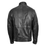 WeeBroz Men's Black Leather Biker Jacket Standing Collar Style - Image 2
