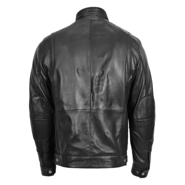 WeeBroz Men's Black Leather Biker Jacket Standing Collar Style - Image 2
