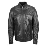 WeeBroz Men's Black Leather Biker Jacket Standing Collar Style - Image 3