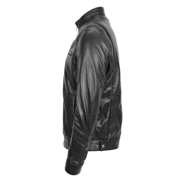 WeeBroz Men's Black Leather Biker Jacket Standing Collar Style - Image 5