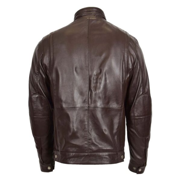WeeBroz Men's Brown Leather Biker Jacket Standing Collar Biker Style - Image 2
