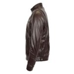 WeeBroz Men's Brown Leather Biker Jacket Standing Collar Biker Style - Image 5