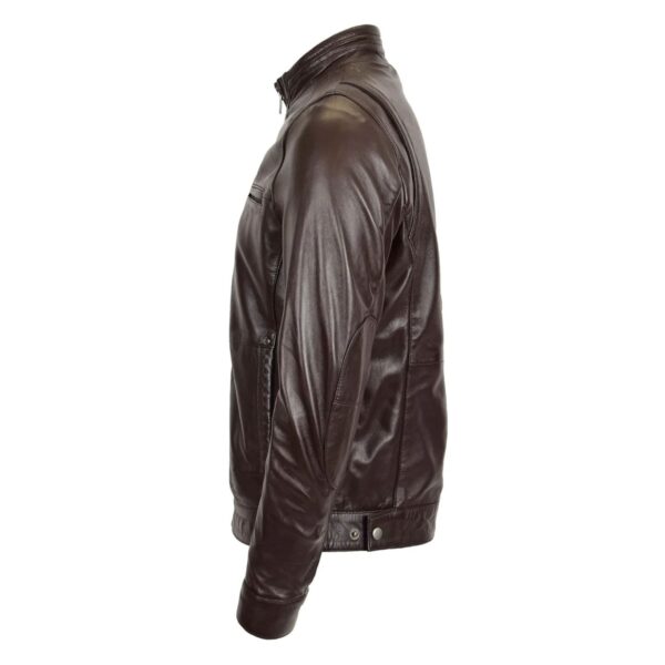 WeeBroz Men's Brown Leather Biker Jacket Standing Collar Biker Style - Image 5
