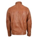 WeeBroz Men's Tan Leather Biker Jacket Standing Collar Biker Style - Image 2