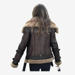 WeeBroz Women's Sheepskin B3 Bomber Jacket | RAF Aviator Pilot Flying Coat | Brown Double Collar Shearling Leather Jacket - Image 2