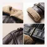 WeeBroz Women's Sheepskin B3 Bomber Jacket | RAF Aviator Pilot Flying Coat | Brown Double Collar Shearling Leather Jacket - Image 3