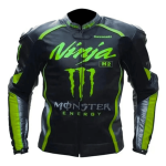 Men’s Kawasaki Black Racing Leather Jacket CE Approved Biker Coat