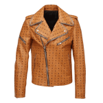 MCM Style Leather Jacket Genuine Cowhide Handmade Biker Racing Jacket