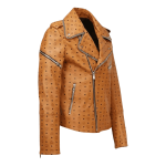 MCM Style Leather Jacket Genuine Cowhide Handmade Biker Racing Jacket - Image 2