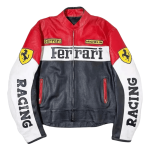 Men’s Ferrari Racing Leather Jacket Red Moto Biker F1 Style